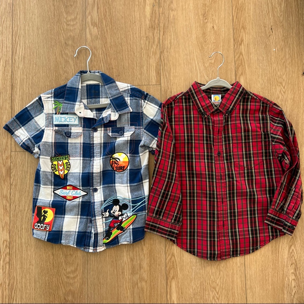 Mickey Mouse & Red Plaid Button-down Shirts